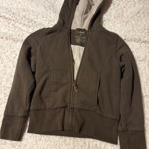 L.L. Bean Kids Brown Hooded Puffer with Cream Sherpa Lining